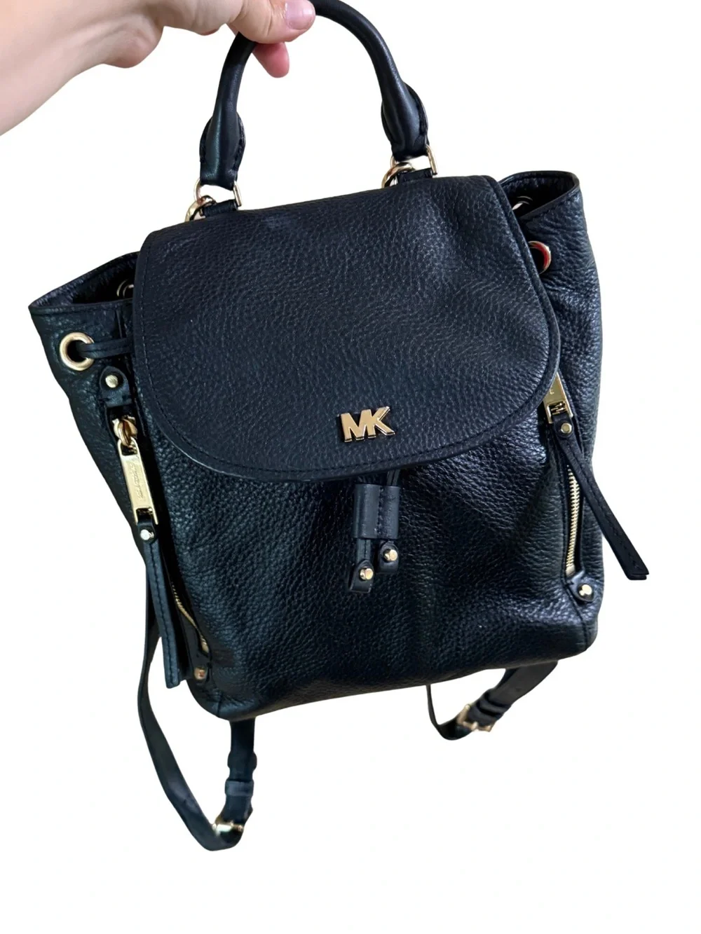 Michael Kors Black Pebbled Leather Mini Backpack with Gold Hardware